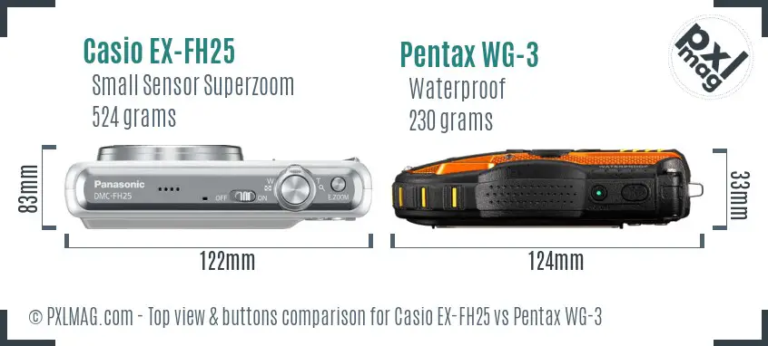 Casio EX-FH25 vs Pentax WG-3 top view buttons comparison