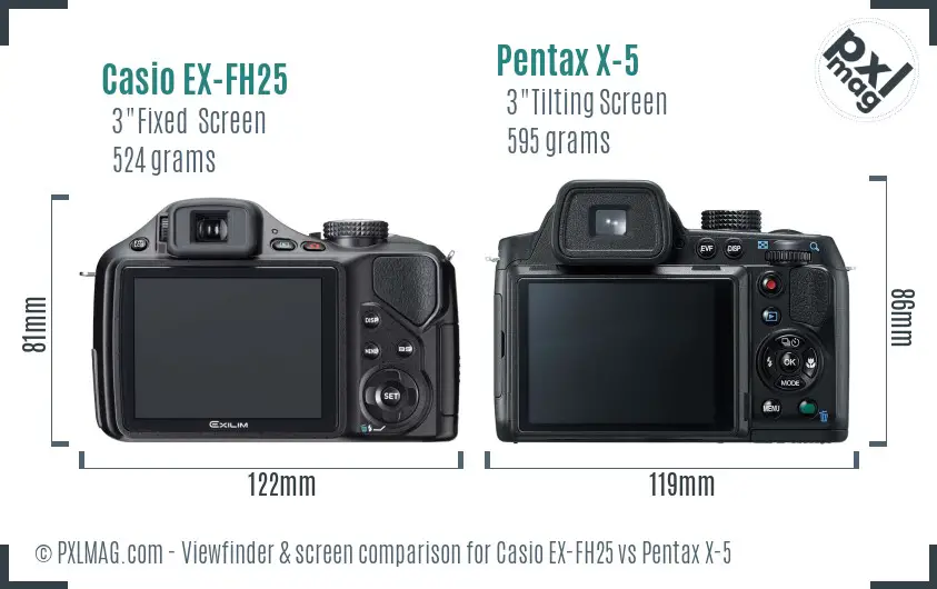 Casio EX-FH25 vs Pentax X-5 Screen and Viewfinder comparison