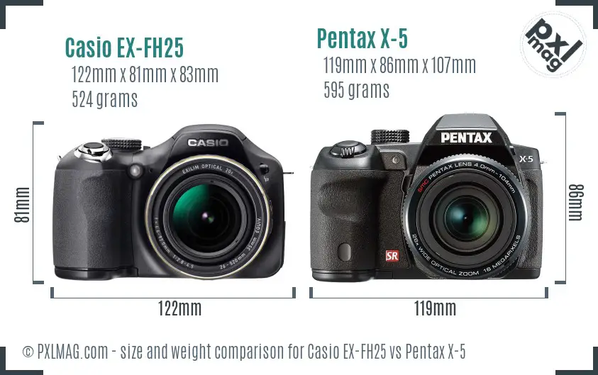 Casio EX-FH25 vs Pentax X-5 size comparison