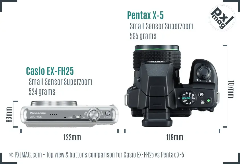 Casio EX-FH25 vs Pentax X-5 top view buttons comparison