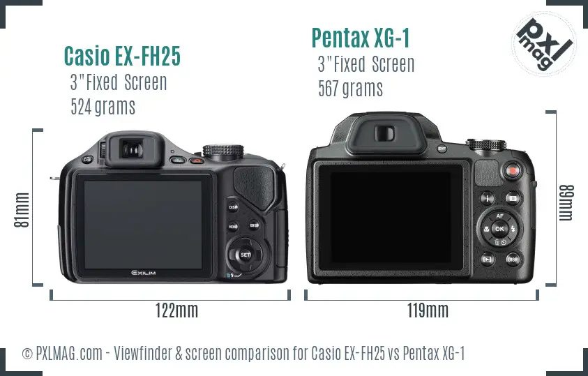 Casio EX-FH25 vs Pentax XG-1 Screen and Viewfinder comparison