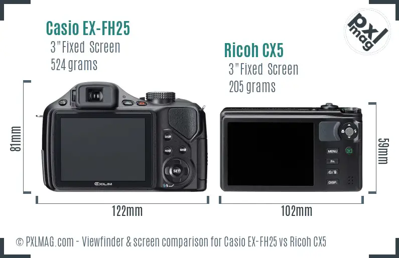 Casio EX-FH25 vs Ricoh CX5 Screen and Viewfinder comparison