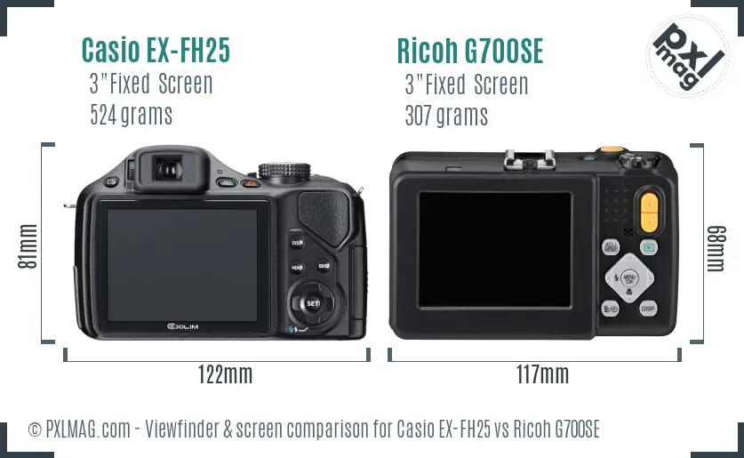 Casio EX-FH25 vs Ricoh G700SE Screen and Viewfinder comparison
