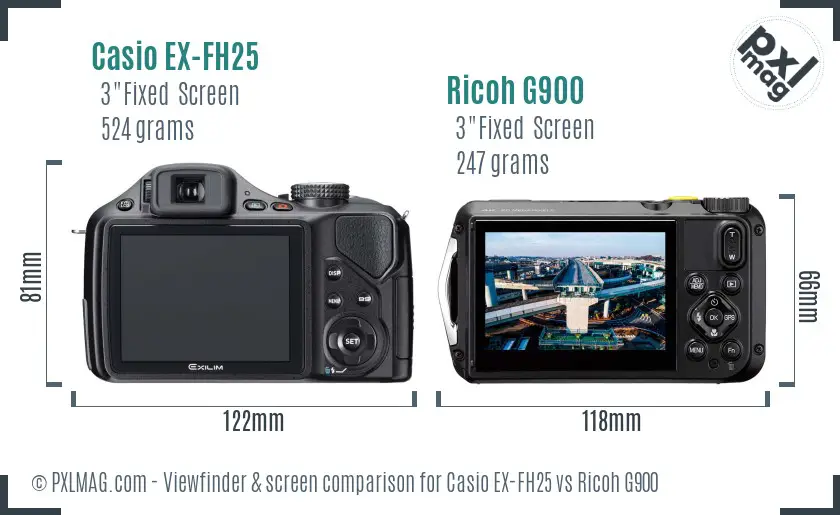 Casio EX-FH25 vs Ricoh G900 Screen and Viewfinder comparison