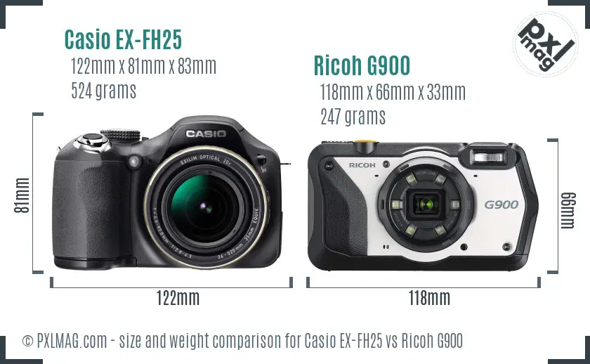 Casio EX-FH25 vs Ricoh G900 size comparison