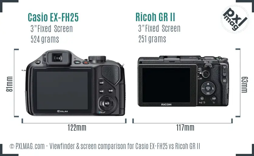 Casio EX-FH25 vs Ricoh GR II Screen and Viewfinder comparison Casio EX-FH25 vs Ricoh GR II Screen and Viewfinder comparison