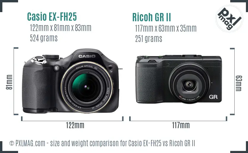 Casio EX-FH25 vs Ricoh GR II size comparison Casio EX-FH25 vs Ricoh GR II size comparison