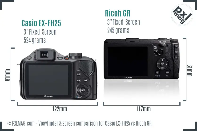 Casio EX-FH25 vs Ricoh GR Screen and Viewfinder comparison