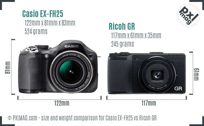 Casio EX-FH25 vs Ricoh GR size comparison