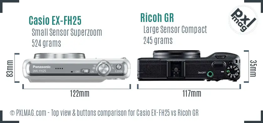 Casio EX-FH25 vs Ricoh GR top view buttons comparison