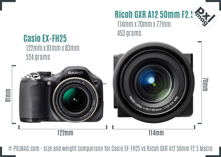 Casio EX-FH25 vs Ricoh GXR A12 50mm F2.5 Macro size comparison