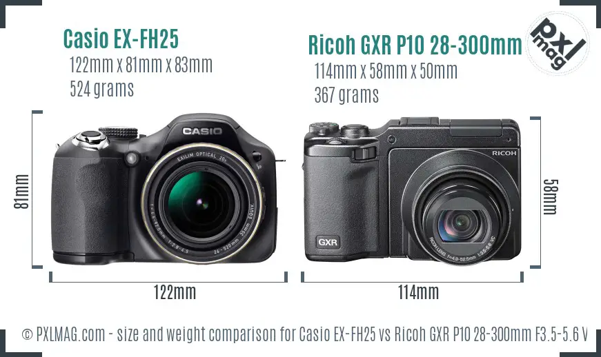 Casio EX-FH25 vs Ricoh GXR P10 28-300mm F3.5-5.6 VC size comparison