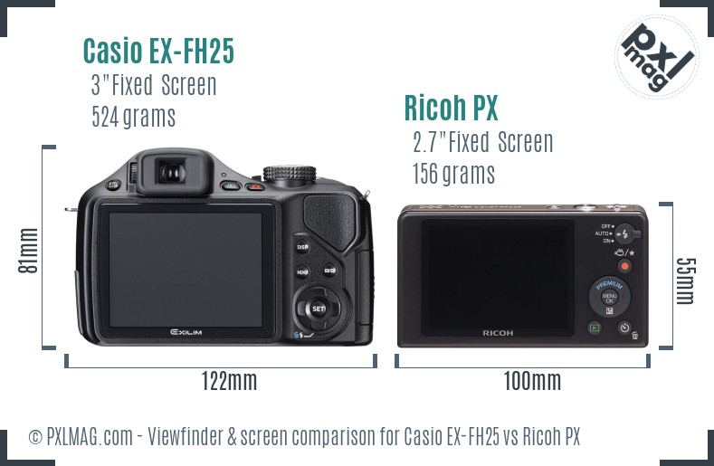 Casio EX-FH25 vs Ricoh PX Screen and Viewfinder comparison