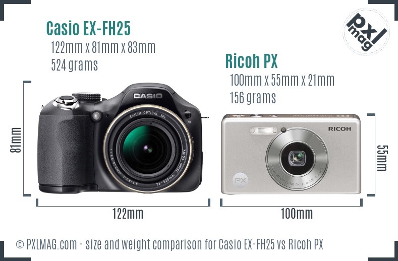 Casio EX-FH25 vs Ricoh PX size comparison