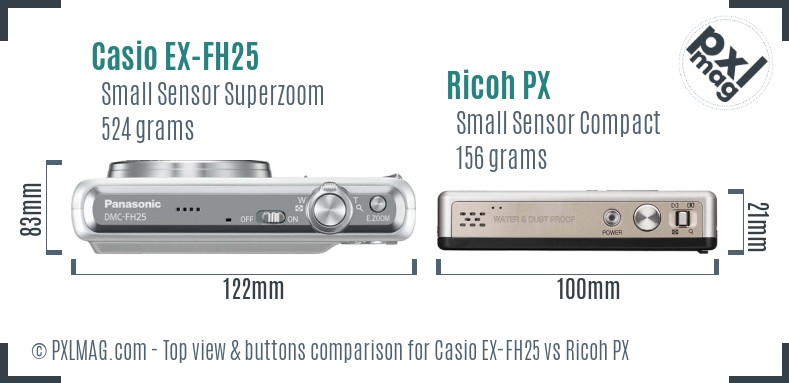 Casio EX-FH25 vs Ricoh PX top view buttons comparison