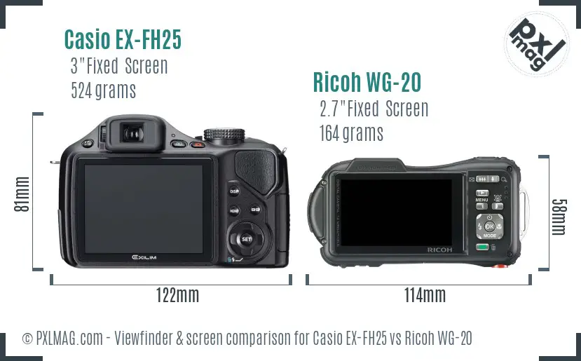 Casio EX-FH25 vs Ricoh WG-20 Screen and Viewfinder comparison