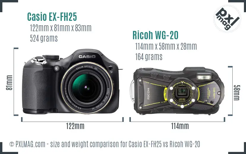 Casio EX-FH25 vs Ricoh WG-20 size comparison