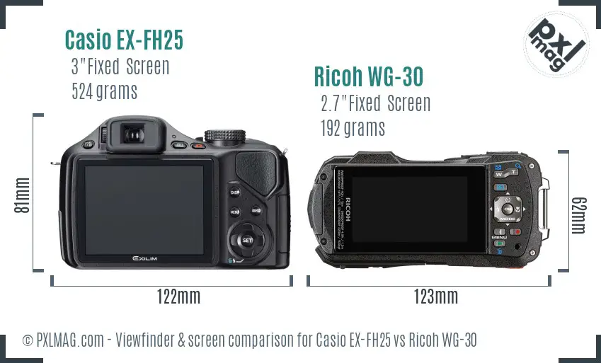 Casio EX-FH25 vs Ricoh WG-30 Screen and Viewfinder comparison