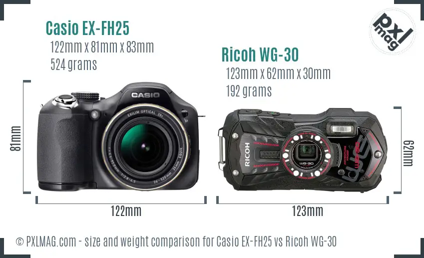 Casio EX-FH25 vs Ricoh WG-30 size comparison