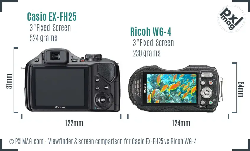 Casio EX-FH25 vs Ricoh WG-4 Screen and Viewfinder comparison