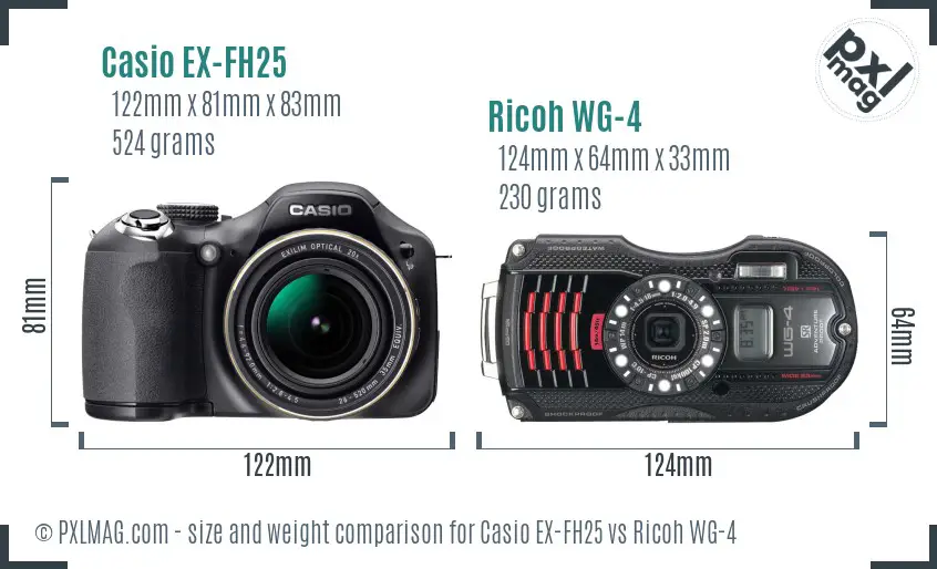 Casio EX-FH25 vs Ricoh WG-4 size comparison