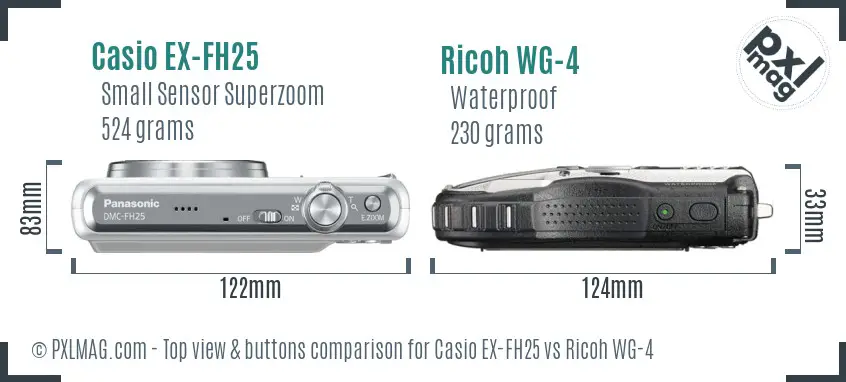 Casio EX-FH25 vs Ricoh WG-4 top view buttons comparison