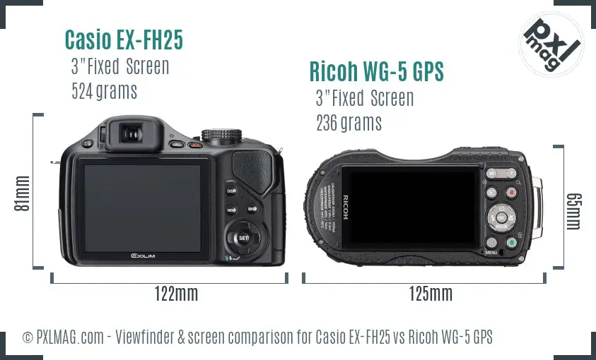 Casio EX-FH25 vs Ricoh WG-5 GPS Screen and Viewfinder comparison