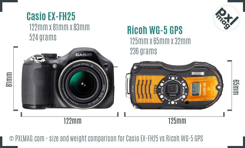 Casio EX-FH25 vs Ricoh WG-5 GPS size comparison