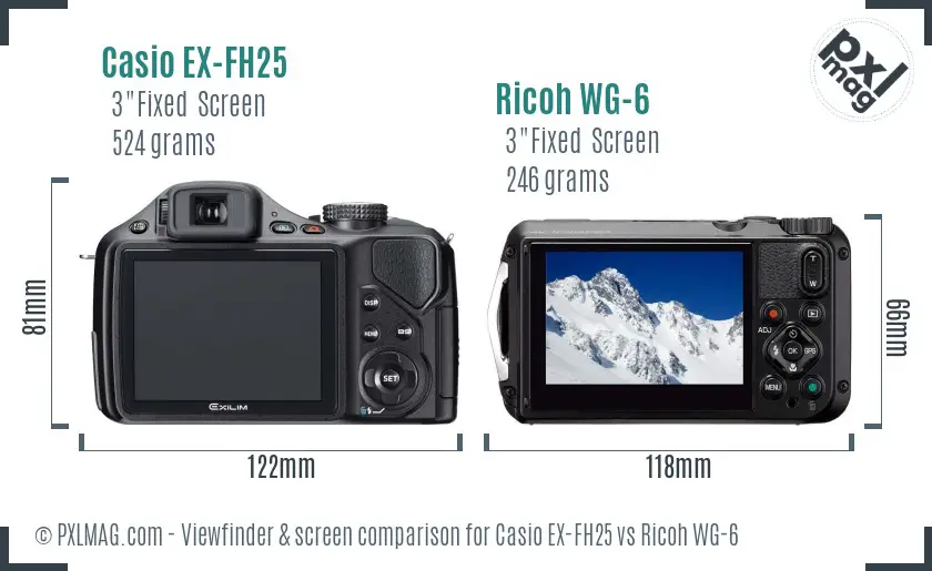 Casio EX-FH25 vs Ricoh WG-6 Screen and Viewfinder comparison