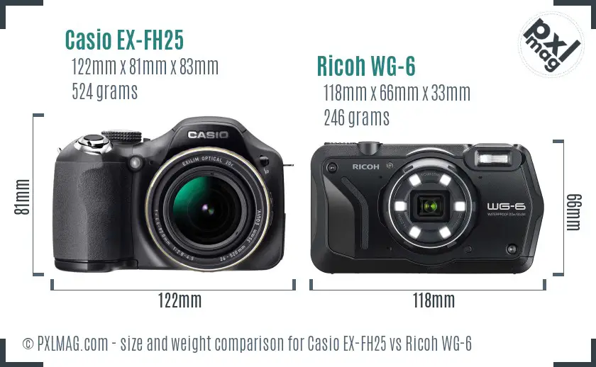 Casio EX-FH25 vs Ricoh WG-6 size comparison