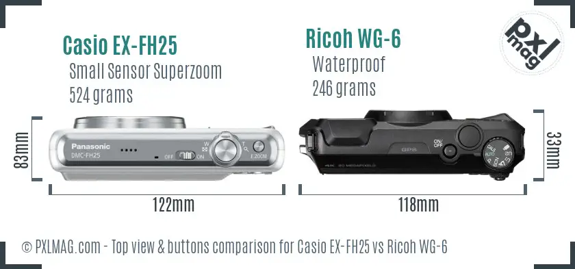 Casio EX-FH25 vs Ricoh WG-6 top view buttons comparison