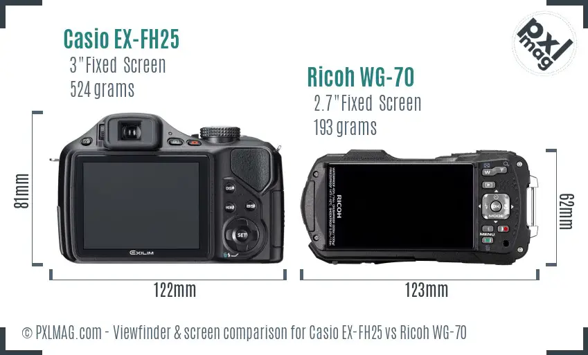 Casio EX-FH25 vs Ricoh WG-70 Screen and Viewfinder comparison