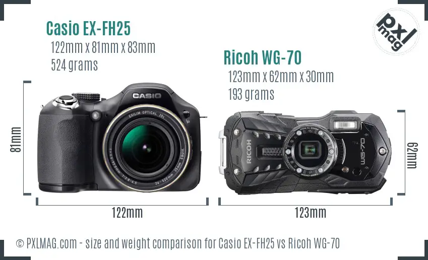 Casio EX-FH25 vs Ricoh WG-70 size comparison