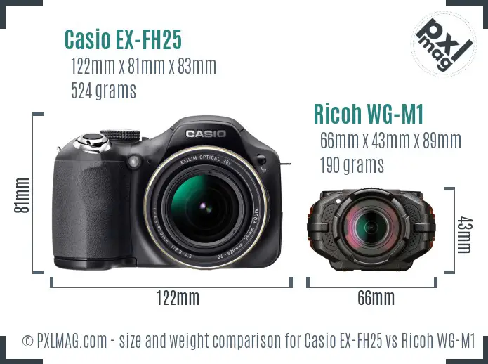 Casio EX-FH25 vs Ricoh WG-M1 size comparison