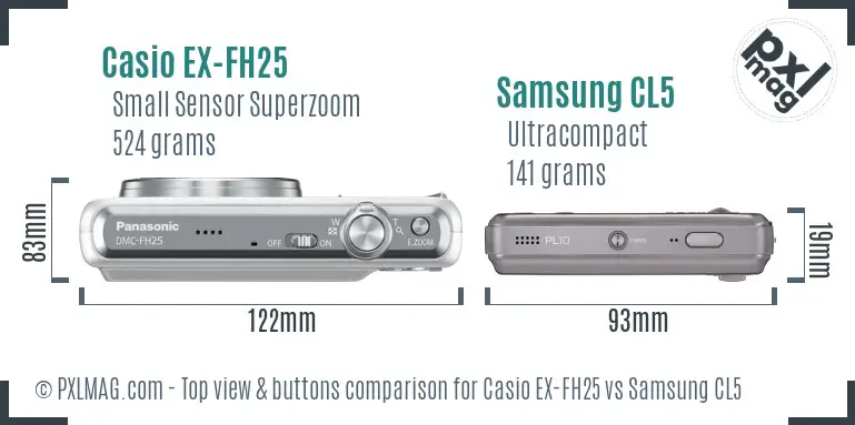 Casio EX-FH25 vs Samsung CL5 top view buttons comparison