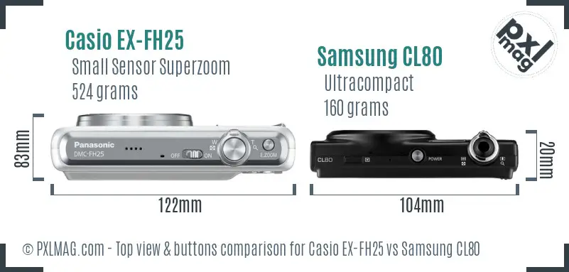 Casio EX-FH25 vs Samsung CL80 top view buttons comparison