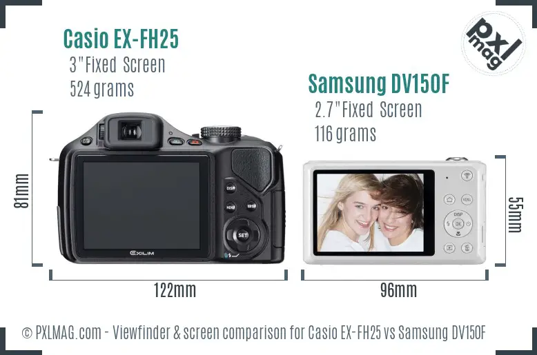 Casio EX-FH25 vs Samsung DV150F Screen and Viewfinder comparison