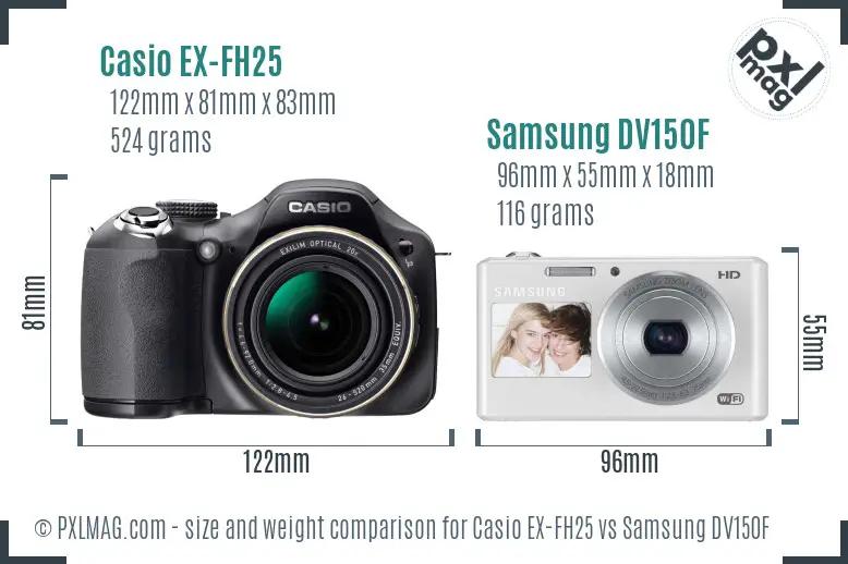 Casio EX-FH25 vs Samsung DV150F size comparison