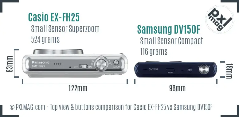 Casio EX-FH25 vs Samsung DV150F top view buttons comparison