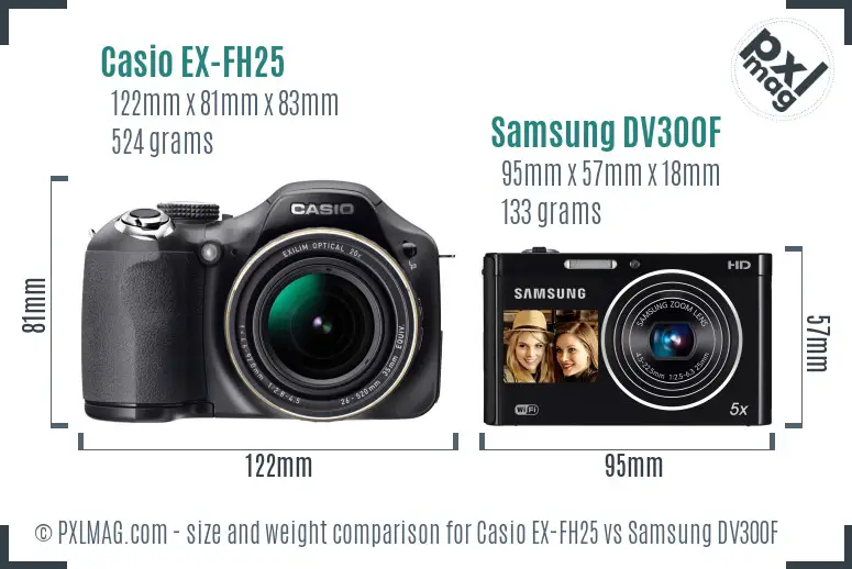 Casio EX-FH25 vs Samsung DV300F size comparison