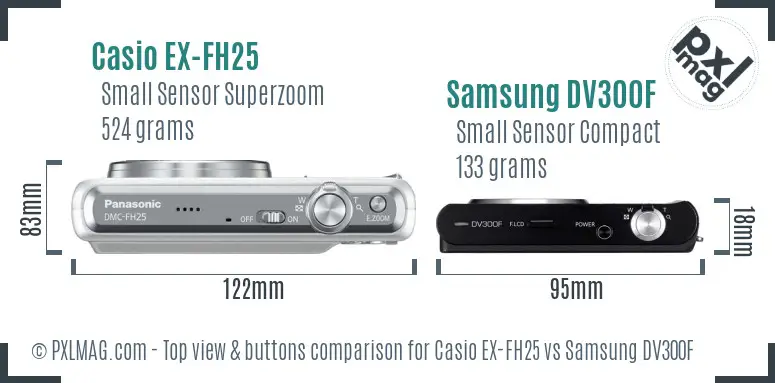 Casio EX-FH25 vs Samsung DV300F top view buttons comparison