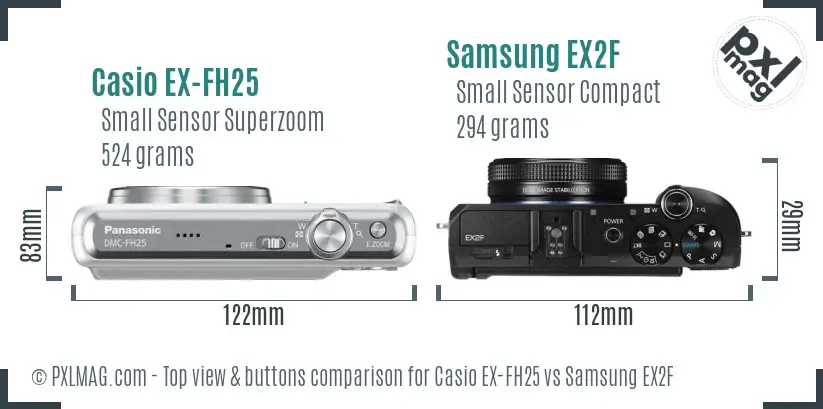 Casio EX-FH25 vs Samsung EX2F top view buttons comparison