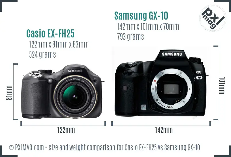 Casio EX-FH25 vs Samsung GX-10 size comparison