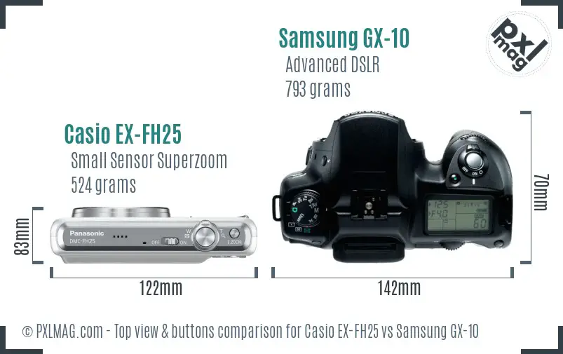 Casio EX-FH25 vs Samsung GX-10 top view buttons comparison