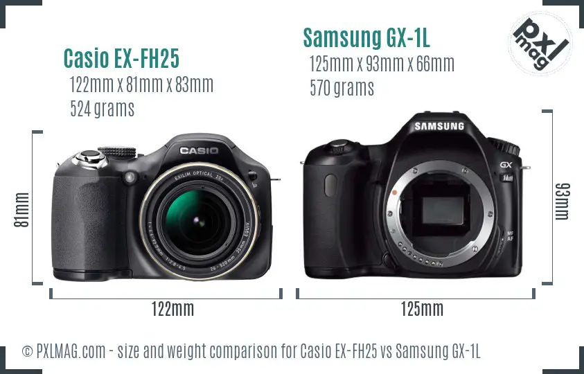 Casio EX-FH25 vs Samsung GX-1L size comparison