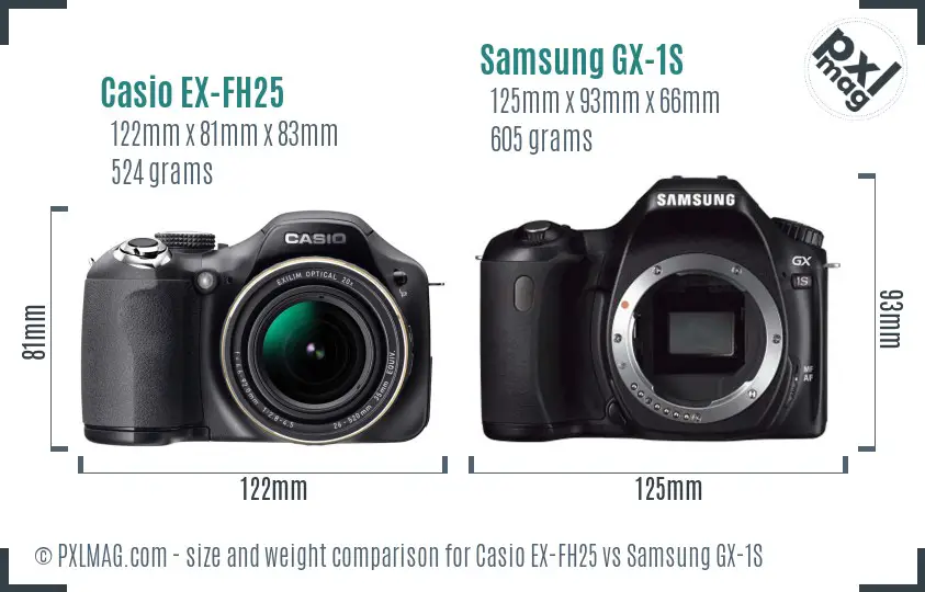 Casio EX-FH25 vs Samsung GX-1S size comparison