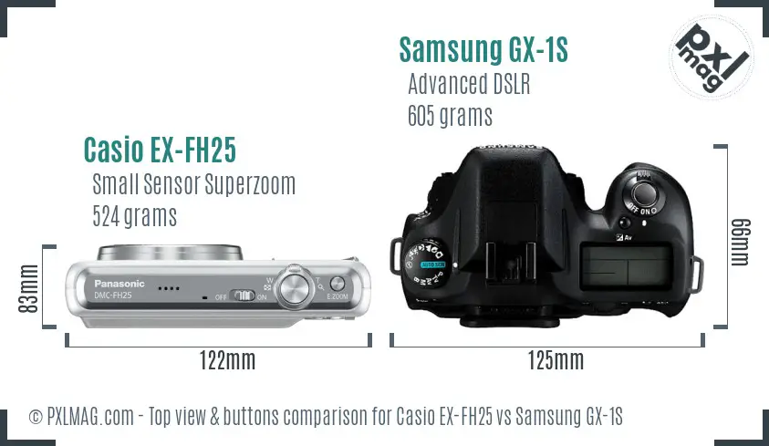 Casio EX-FH25 vs Samsung GX-1S top view buttons comparison