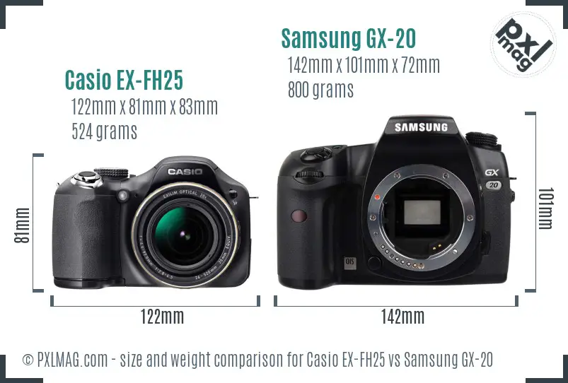 Casio EX-FH25 vs Samsung GX-20 size comparison Casio EX-FH25 vs Samsung GX-20 size comparison