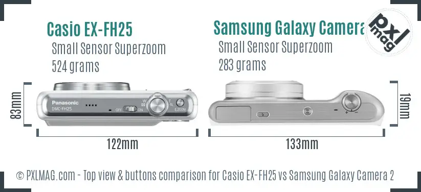 Casio EX-FH25 vs Samsung Galaxy Camera 2 top view buttons comparison