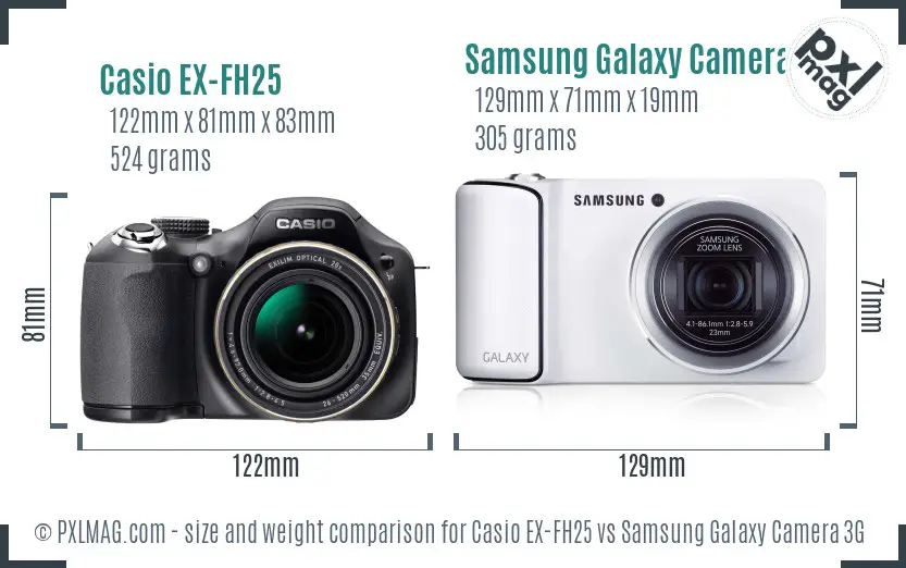 Casio EX-FH25 vs Samsung Galaxy Camera 3G size comparison Casio EX-FH25 vs Samsung Galaxy Camera 3G size comparison
